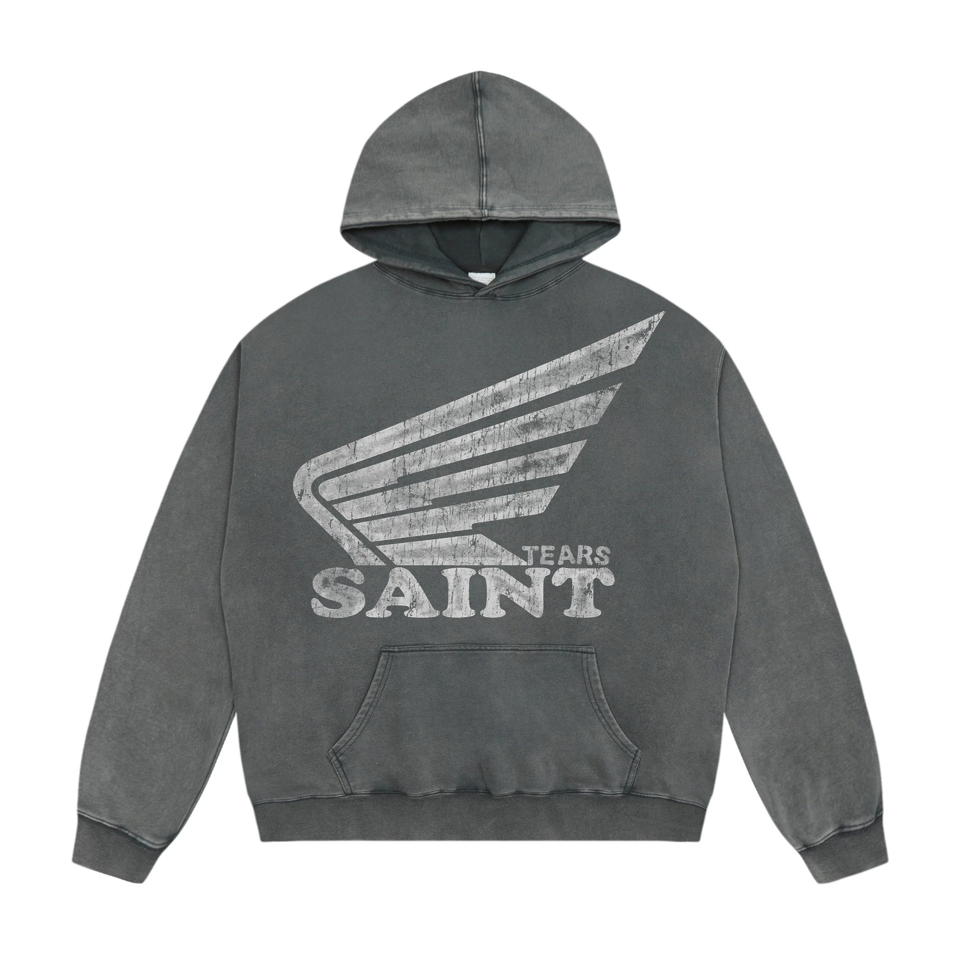 Unbranded Hoodies & Sweatshirts Washed Graphic Print Pullover Hoodie — A 735 Washed gray
