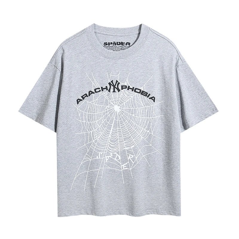 Sp5der T-Shirts Spiderweb Graphic Short-Sleeve T-Shirt — 6018#gray