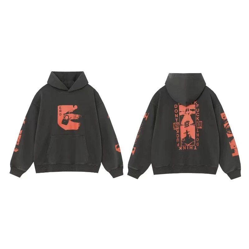 Design ERD Acid Wash Hoodie Black / Red - 19