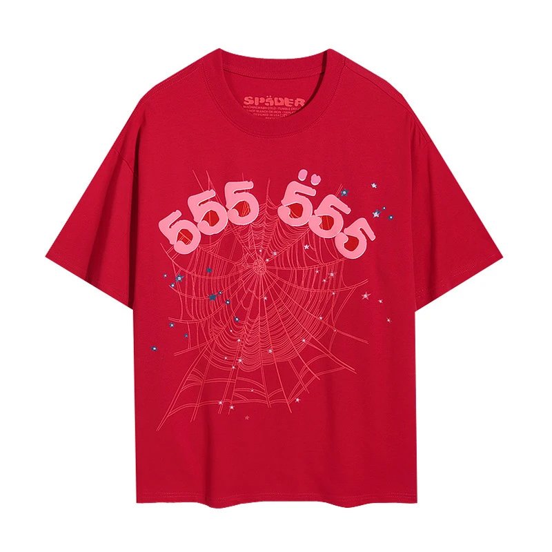 Sp5der T-Shirts Spiderweb Graphic Short-Sleeve T-Shirt — 6013#Red