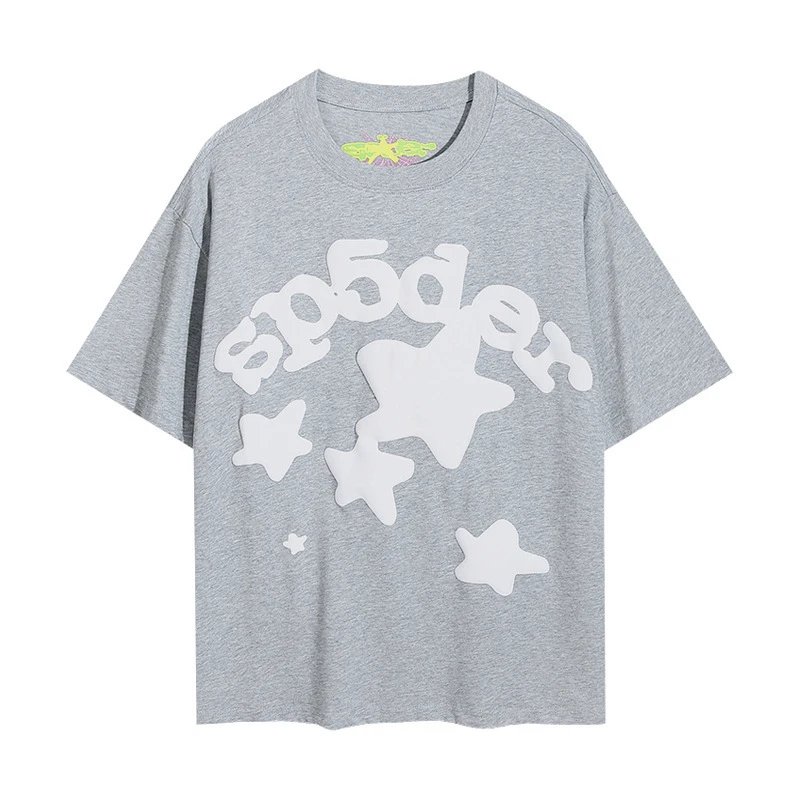 Sp5der T-Shirts Spiderweb Graphic Short-Sleeve T-Shirt — 6009#gray