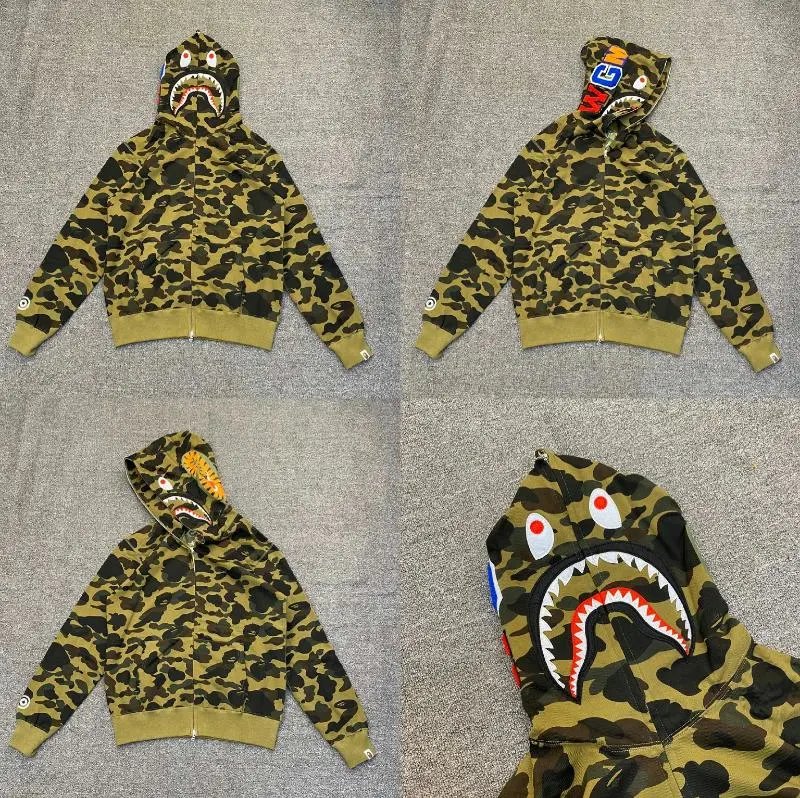 A Bathing Ape Hoodies & Sweatshirts Shark full-zip camouflage hoodie — XX121 Camouflage Green