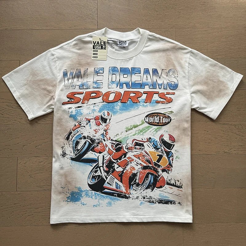 VALE USA T-Shirts Washed rhinestone graphic crew-neck T-shirt — 8087 washed white