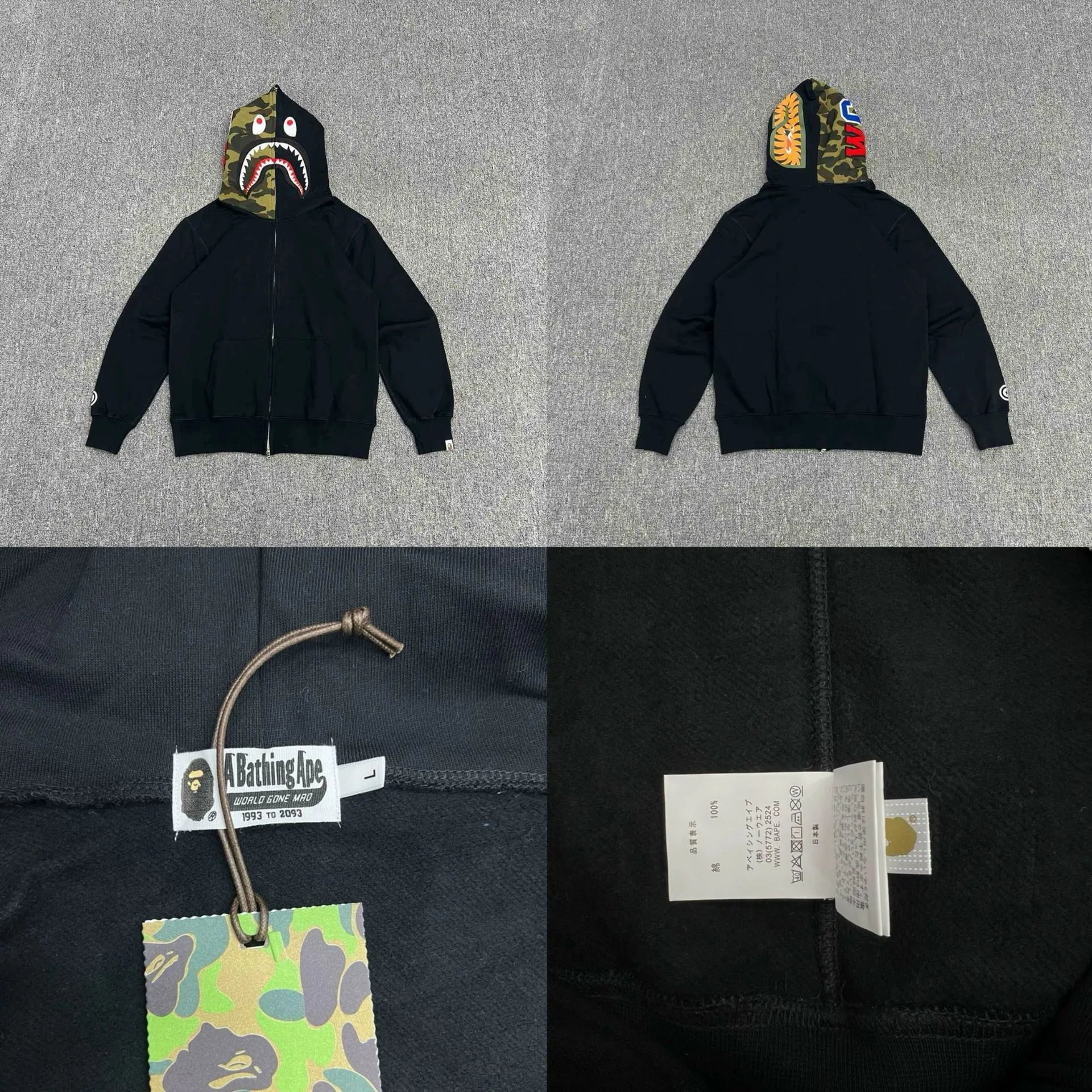 A Bathing Ape Hoodies & Sweatshirts Shark full-zip camouflage hoodie — XX213 black and green