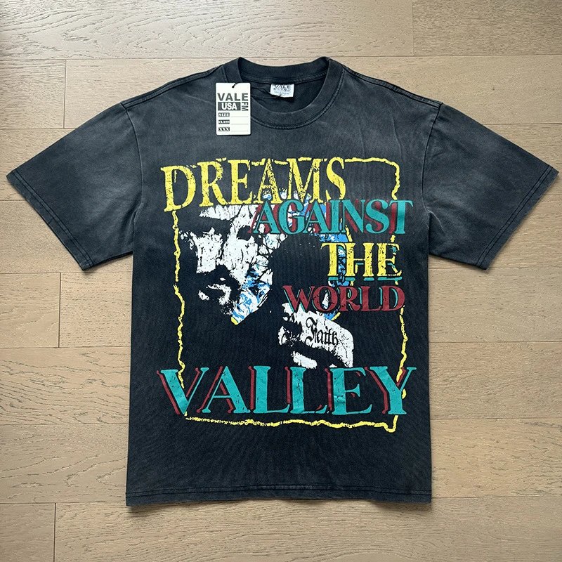 VALE USA T-Shirts Washed Rhinestone Graphic Short-Sleeve T-Shirt — 8097 washed black
