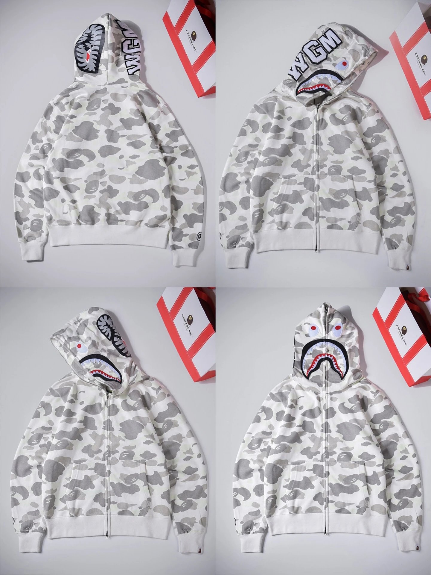 A Bathing Ape Hoodies & Sweatshirts Shark full-zip camouflage hoodie — XX154 Luminous White