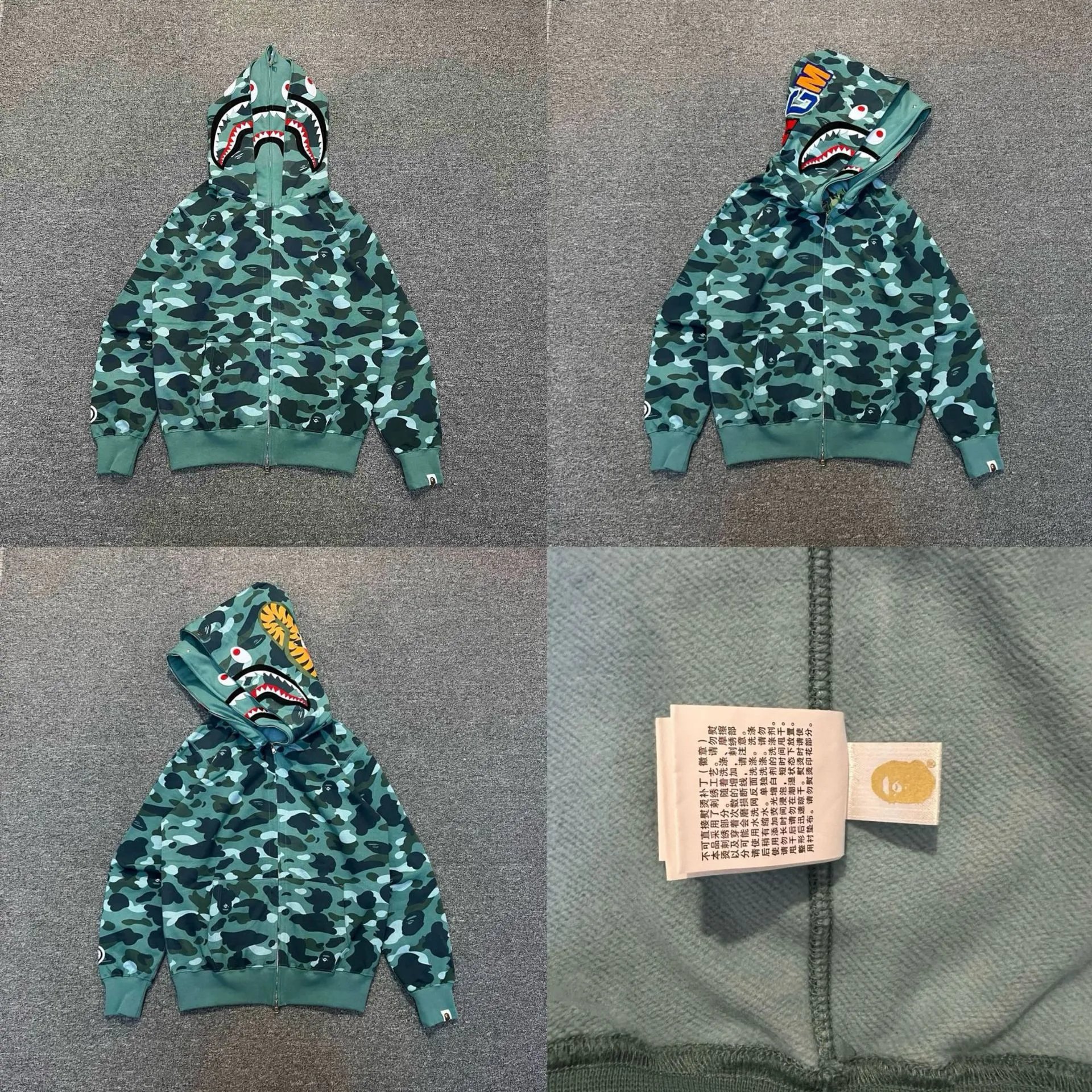A Bathing Ape Hoodies & Sweatshirts Shark full-zip camouflage hoodie — xx231 green