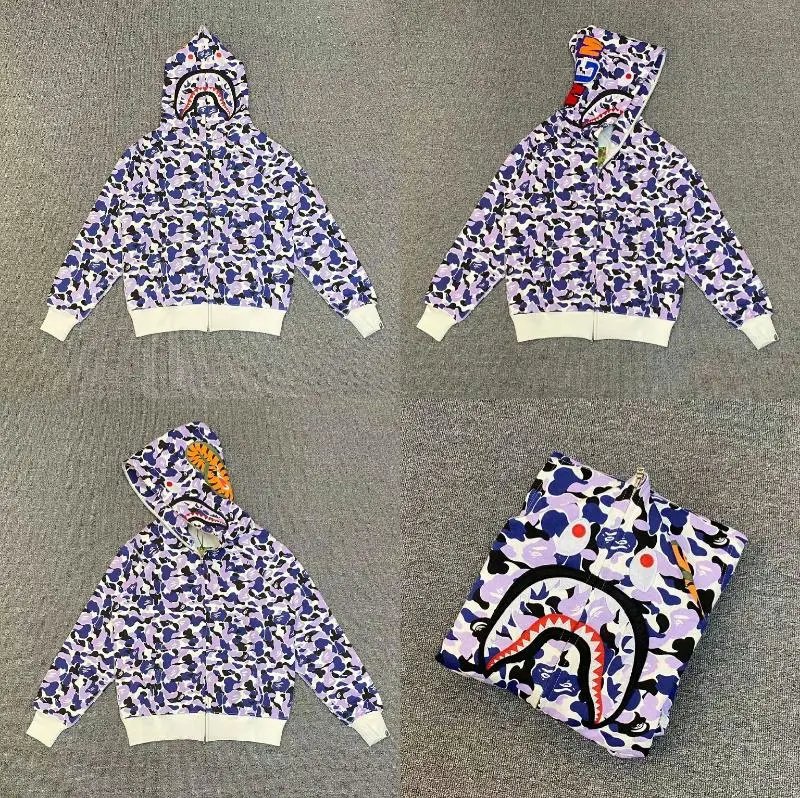A Bathing Ape Hoodies & Sweatshirts Shark full-zip camouflage hoodie — XX216 Blue-Purple