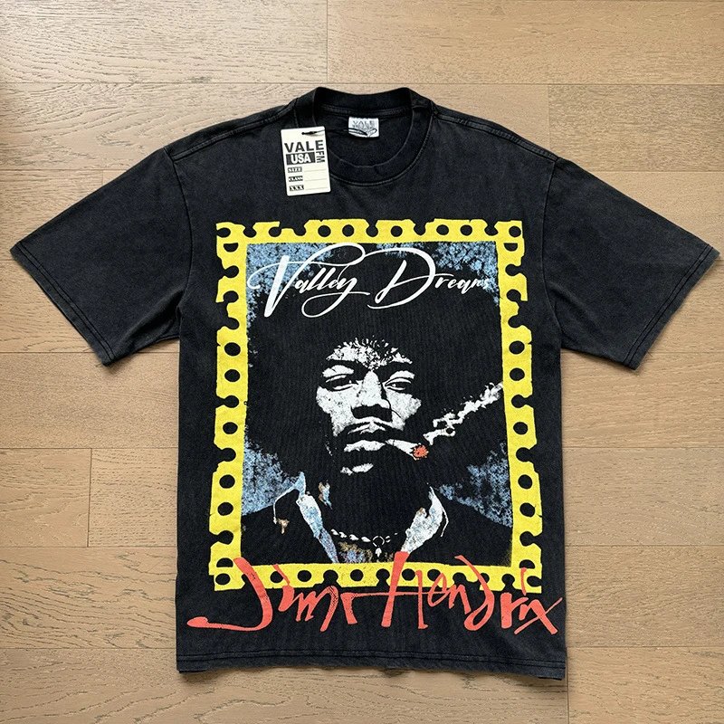 VALE USA T-Shirts Washed Rhinestone Graphic Short-Sleeve T-Shirt — 8132 Washed black