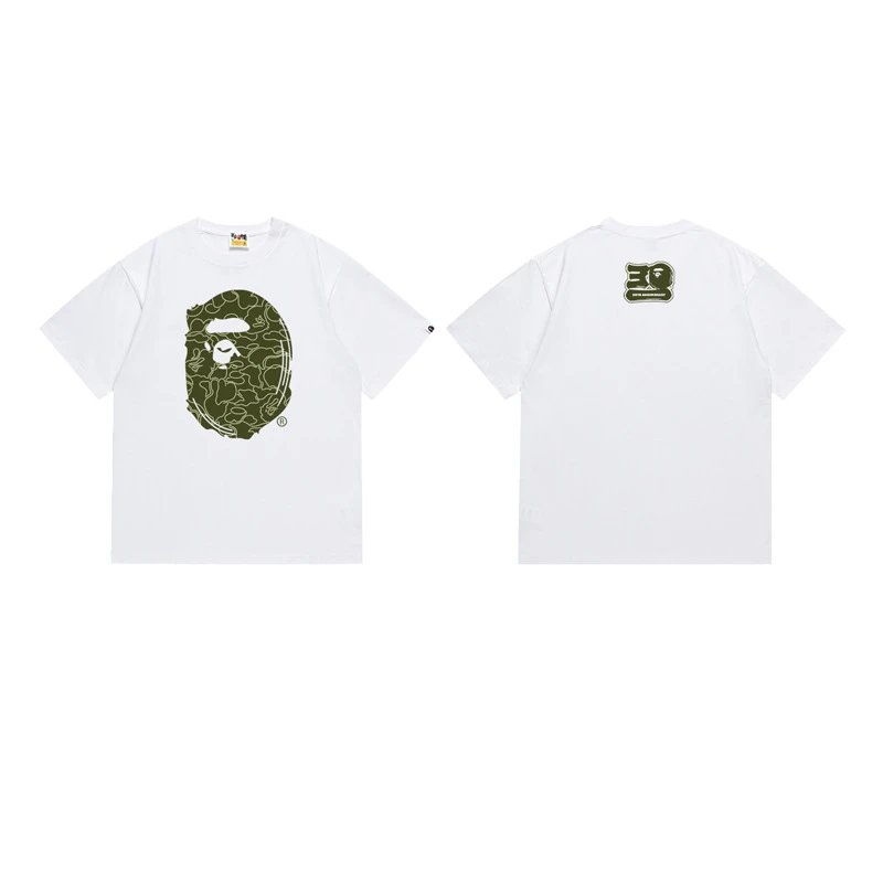 BAPE T-Shirts Short-Sleeve Ape Head Graphic — 173 white and green