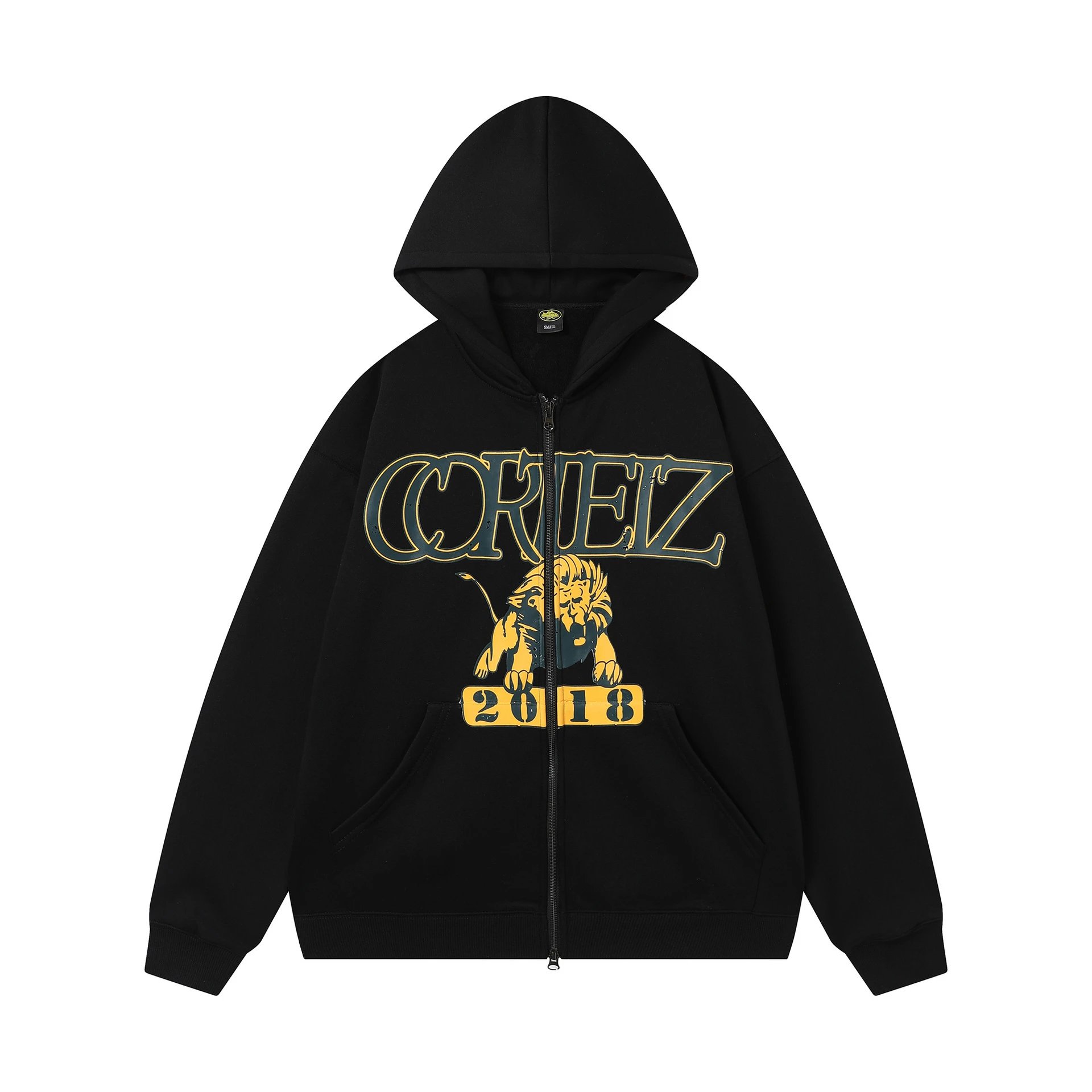 Corteiz Hoodies & Sweatshirts Zip-up hooded sweatshirt with embroidered chest emblem — 513 Black top