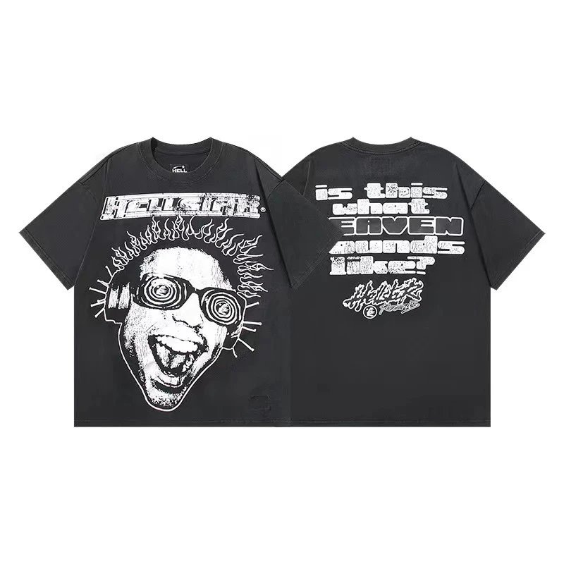 Hellstar T-Shirts Graphic Crewneck T-Shirt — 602 Washed old black