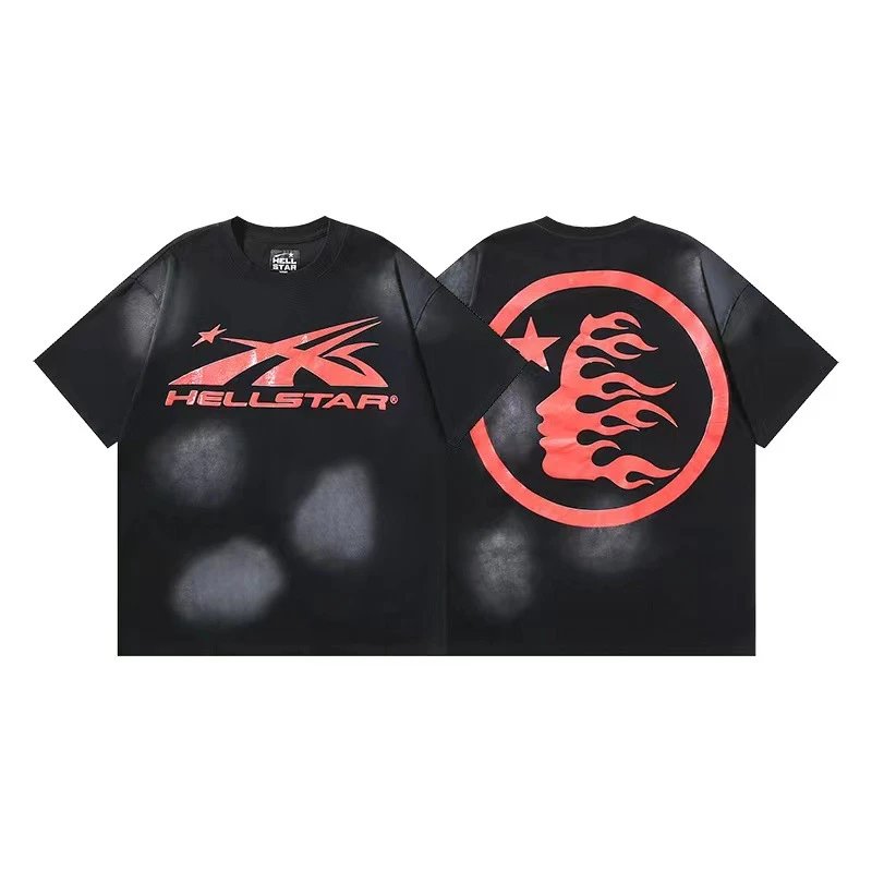 Hellstar T-Shirts Graphic Crewneck T-Shirt — 621 Washed old black