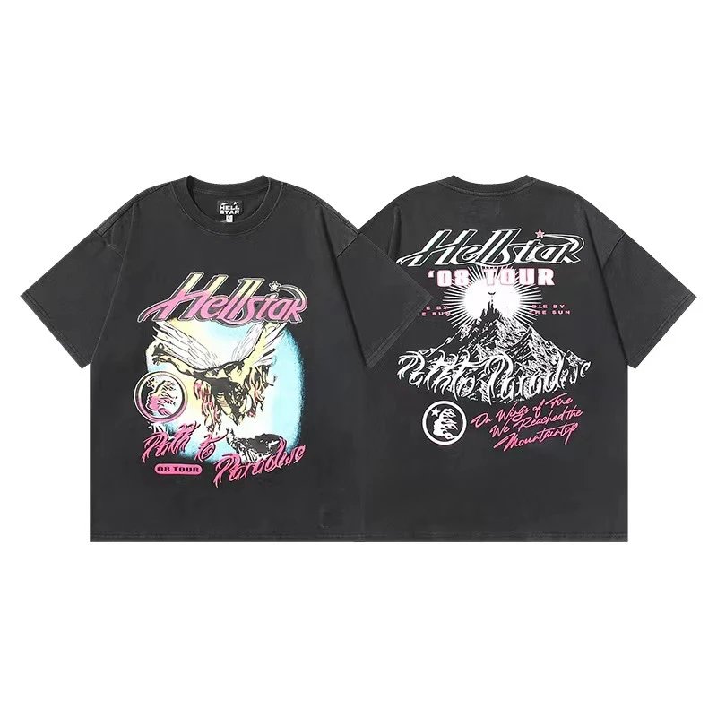 Hellstar T-Shirts Graphic Crewneck T-Shirt — 633 Washed old black