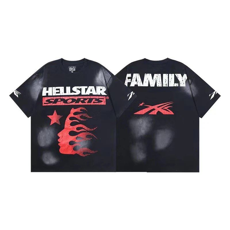 Hellstar T-Shirts Graphic Crewneck T-Shirt — 636 Washed old black