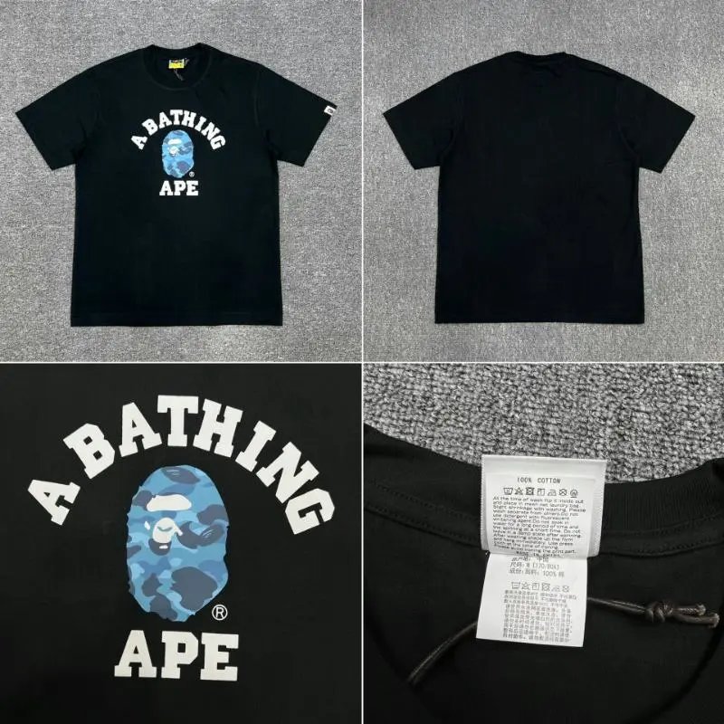 A Bathing Ape T-Shirts Short-Sleeve Head Graphic T-Shirt — 027 Black and blue
