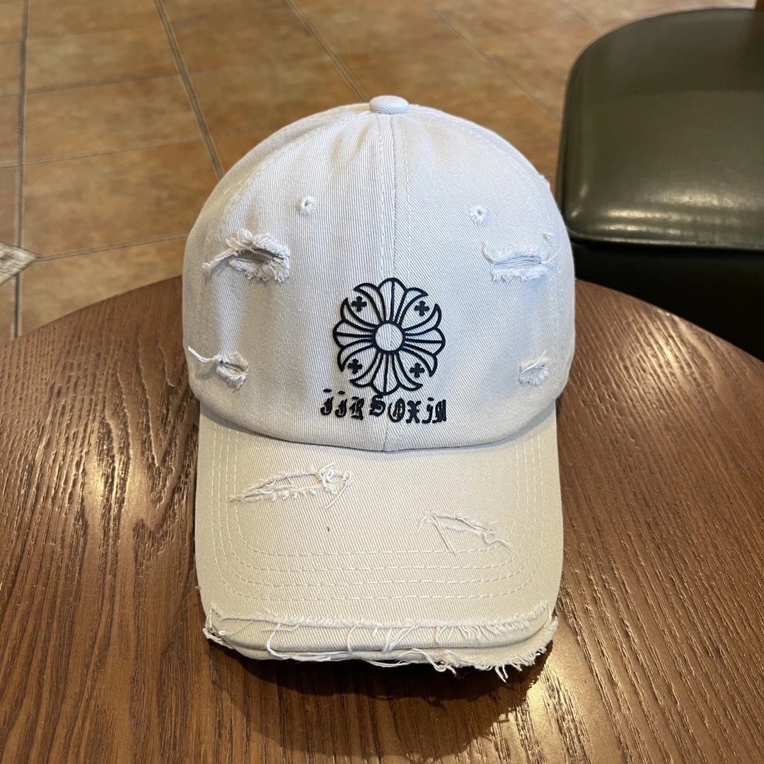 Design Distressed Flower Embroidery Baseball Cap Beige - 4