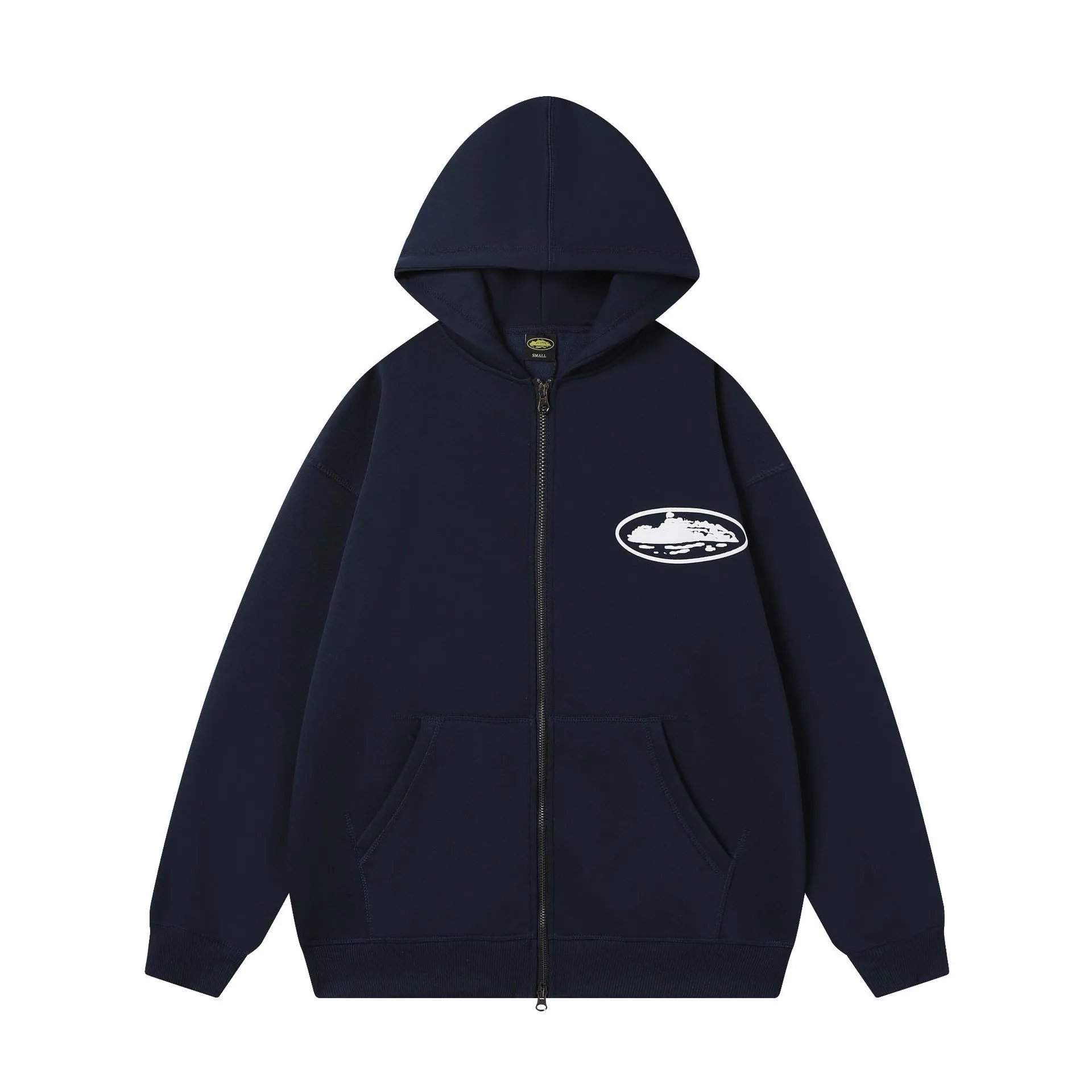 Corteiz Hoodies & Sweatshirts Zip-up hooded sweatshirt with embroidered chest emblem — 503 Black top