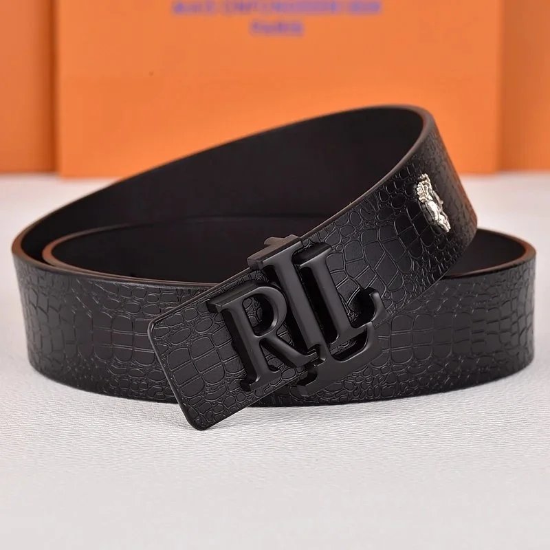 R&L Belts LZ-1 embossed monogram belt with RL buckle — crocodile black