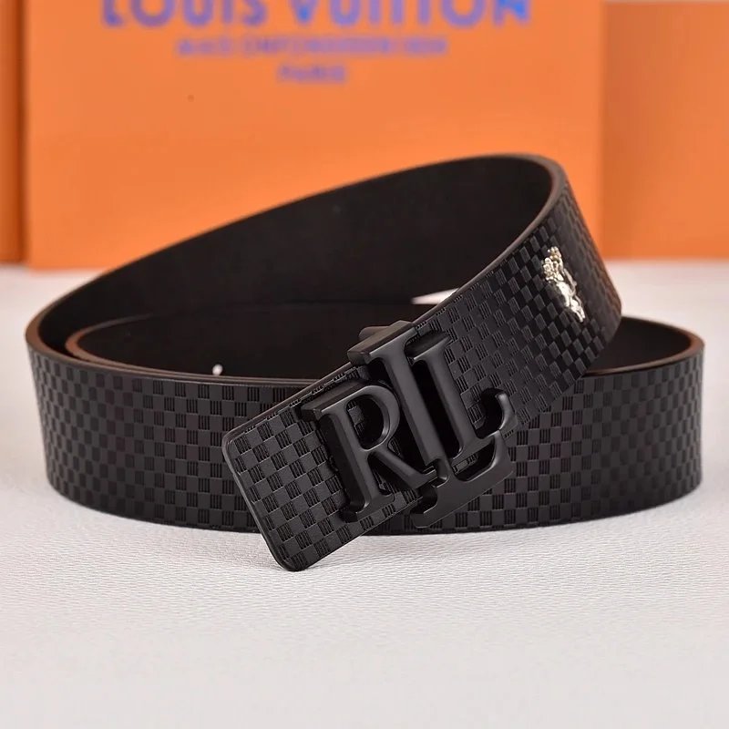 R&L Belts LZ-1 embossed monogram belt with RL buckle — Plaid black