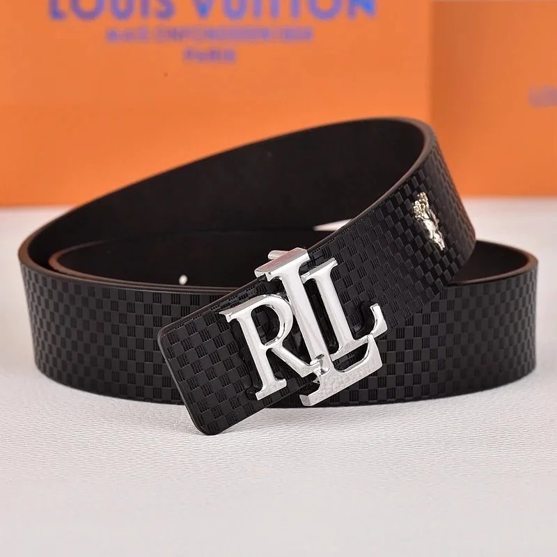 R&L Belts LZ-1 embossed monogram belt with RL buckle — Plaid Silver