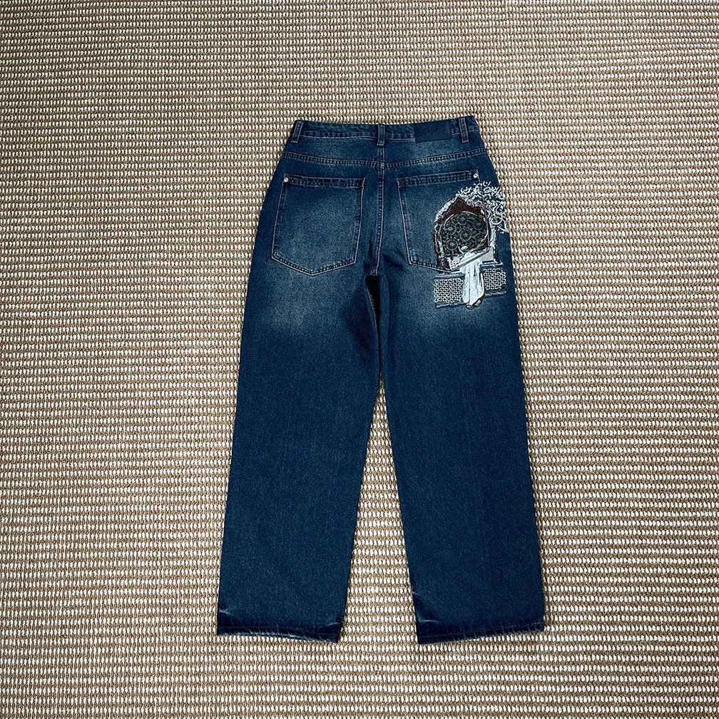 Derschutze Jeans Embroidered wide-leg — White robe [trousers】