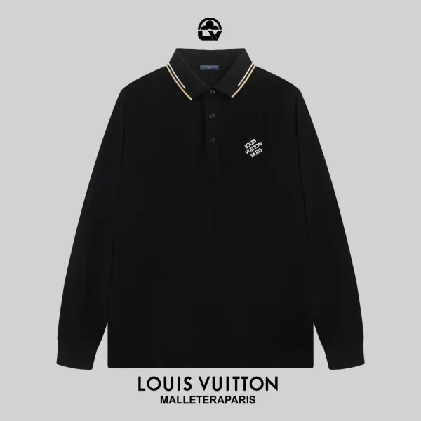 Louis Vuitton x Malletier Paris Long-Sleeve Polo Black Tops Polo - 1