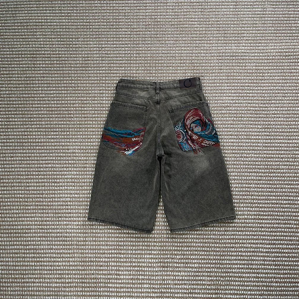 Derschutze Jeans Embroidered wide-leg — Veil [Shorts】