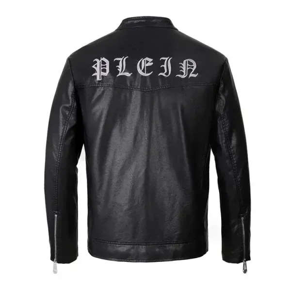 Philipp Plein Logo-Embroidered Black Leather Jacket - 1