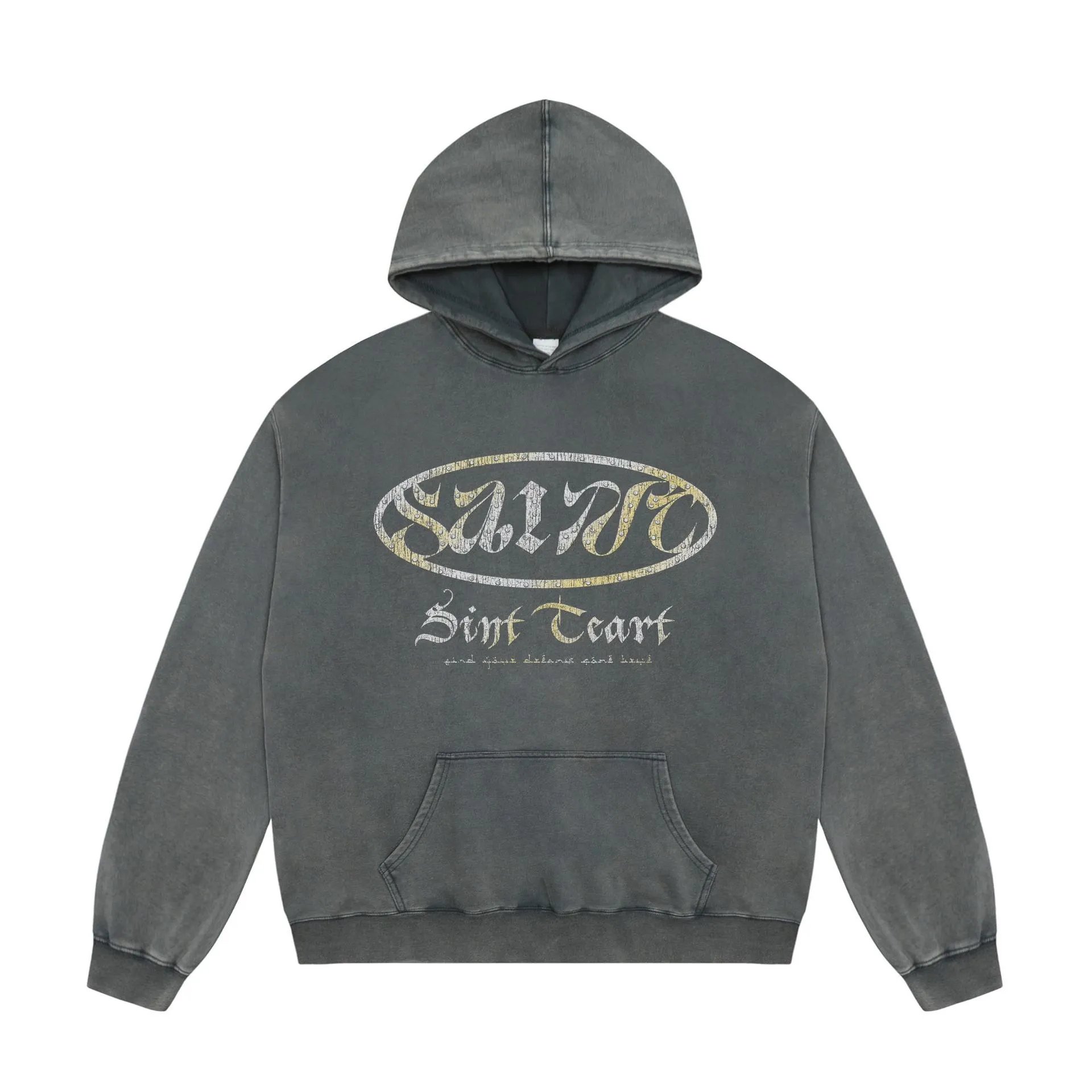 Unbranded Hoodies & Sweatshirts Washed Graphic Print Pullover Hoodie — A 726 Washed gray