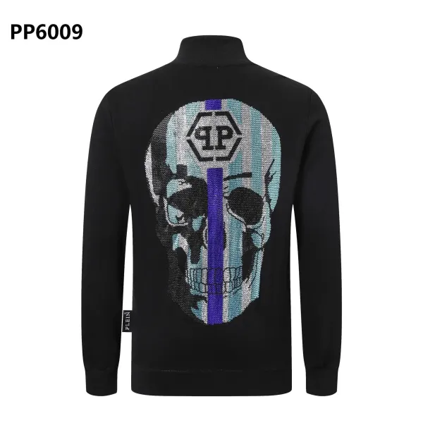 Philipp Plein Skull Embroidered Black Half-Zip Sweater - 1