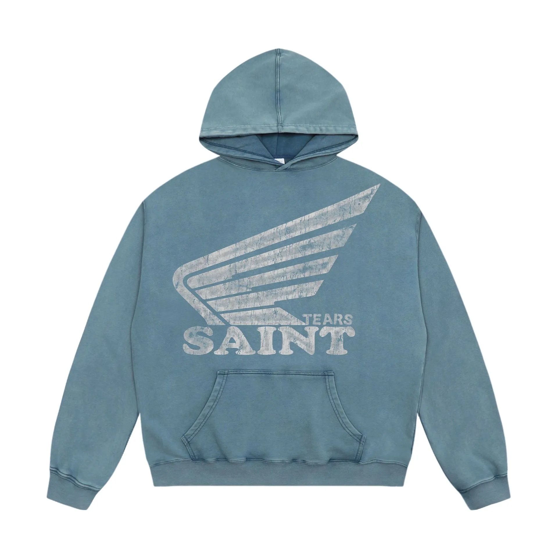 Unbranded Hoodies & Sweatshirts Washed Graphic Print Pullover Hoodie — A 733 Washed blue