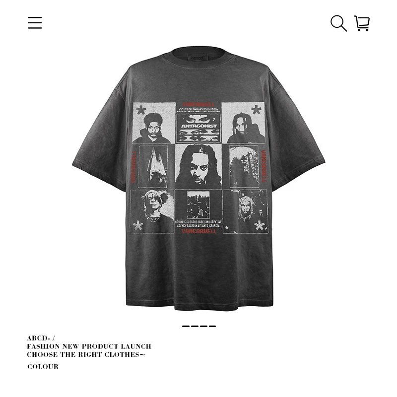 VANCARHELL T-Shirts Oversized graphic-print crew-neck T-shirt — 9631-anti-fried deep ash