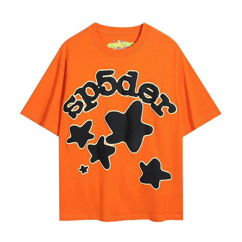 Sp5der T-Shirts Spiderweb Graphic Short-Sleeve T-Shirt — 6008#Orange