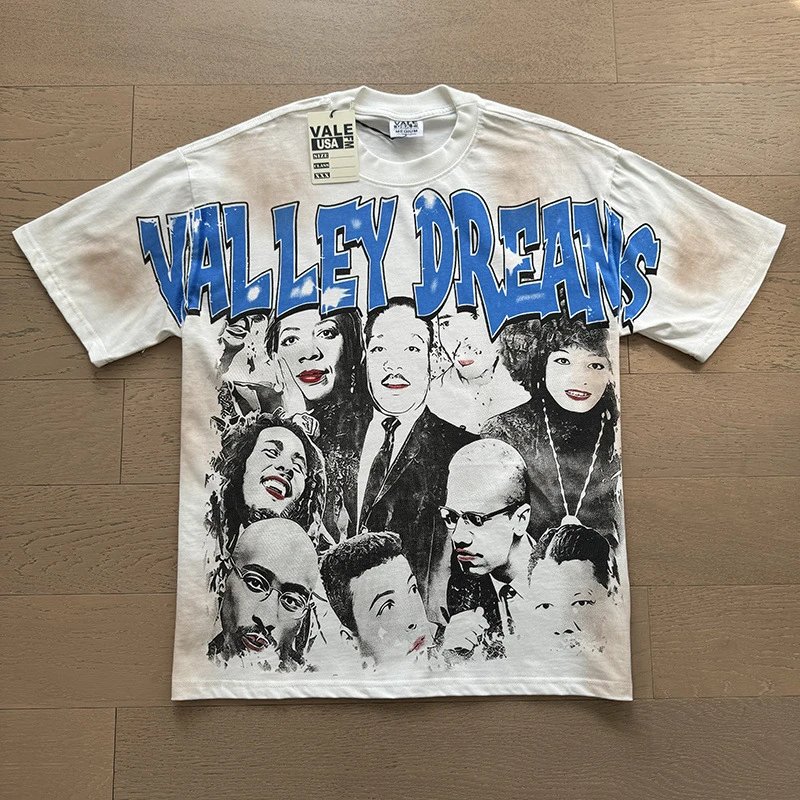 VALE USA T-Shirts Washed rhinestone graphic crew-neck T-shirt — 8059 washed white