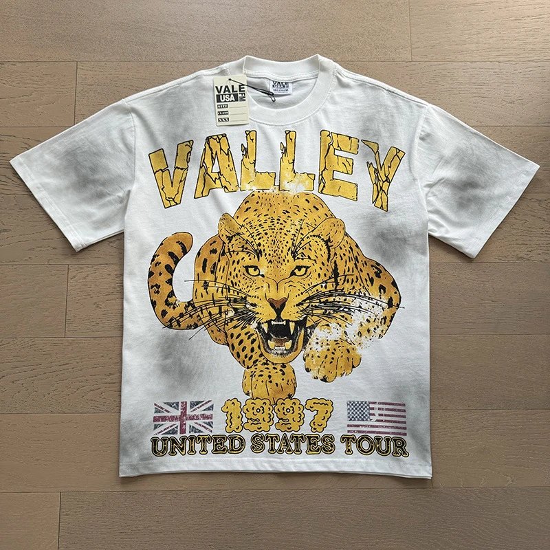 VALE USA T-Shirts Washed rhinestone graphic crew-neck T-shirt — 8065 washed white
