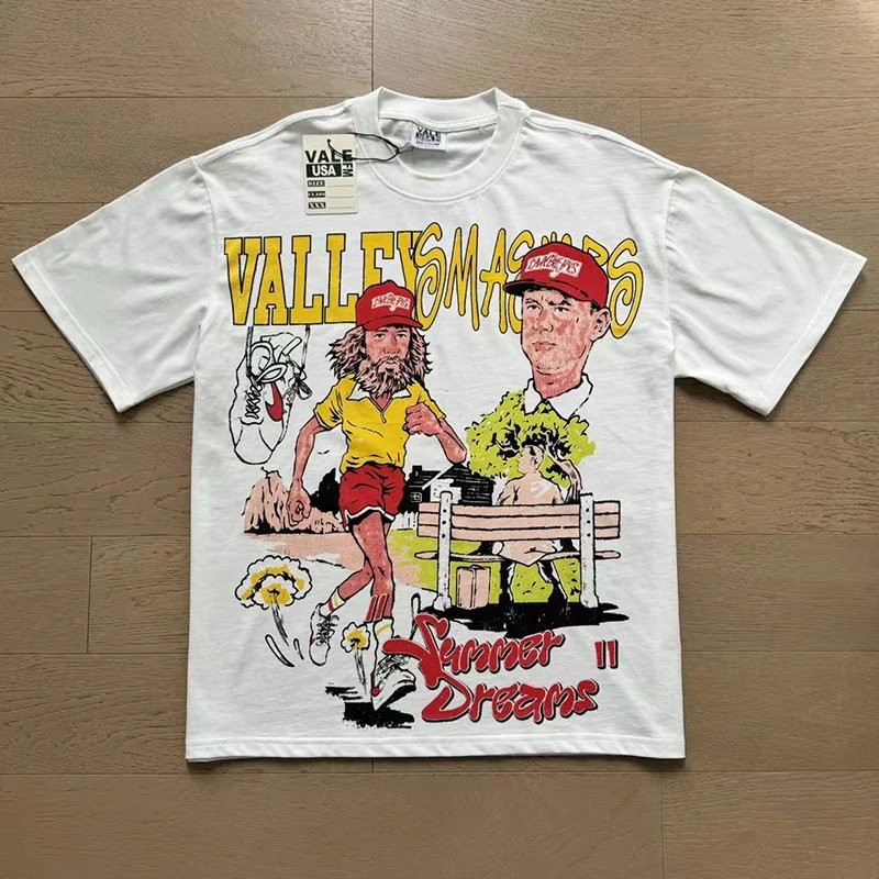 VALE USA T-Shirts Washed rhinestone graphic crew-neck T-shirt — 8077 Washed white