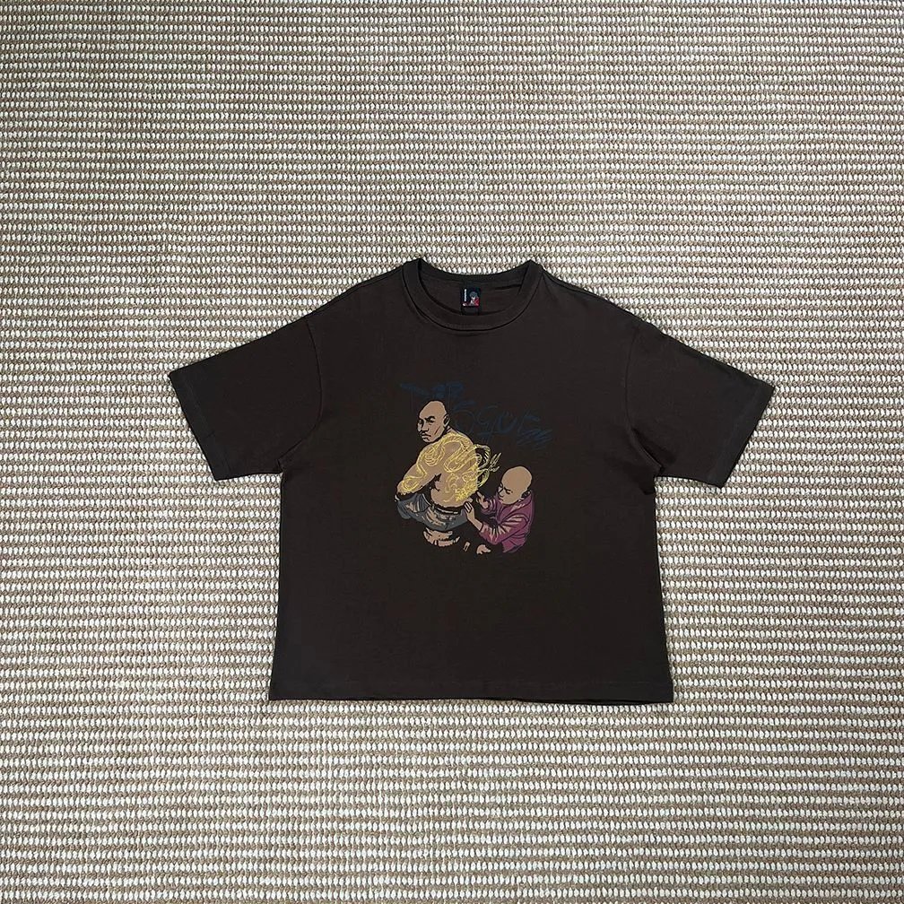 Derschutze T-Shirts Embroidered Graphic Short-Sleeve T-Shirt — Dragon Pattern / Brown [Short Sleeve]
