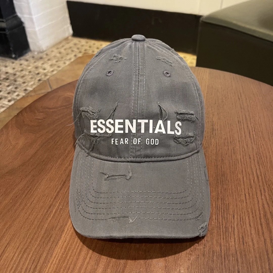 Essentials Hats Distressed Logo Baseball Cap — M08 gray