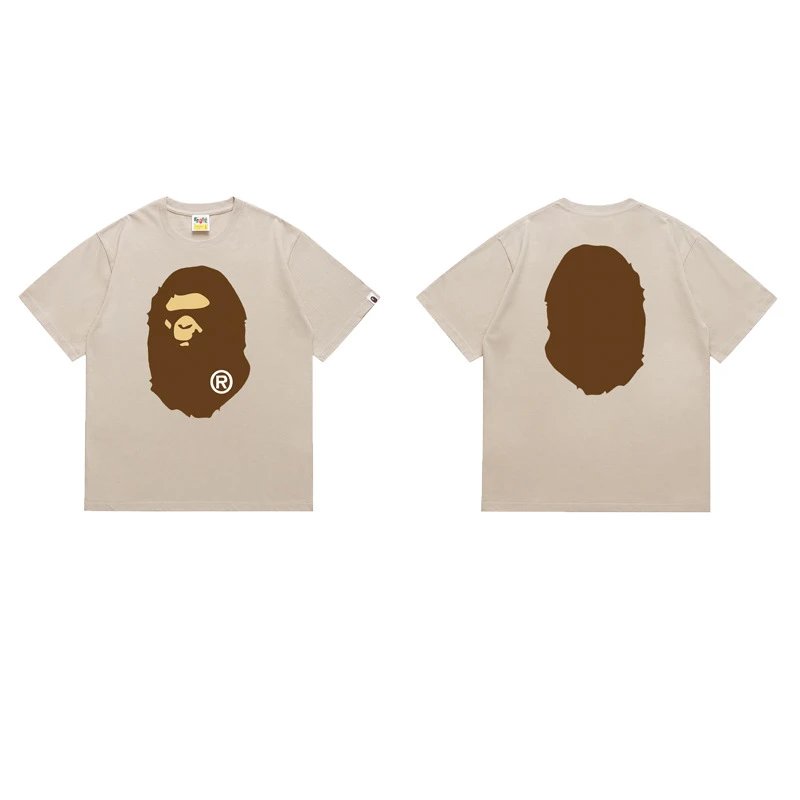 BAPE T-Shirts Short-Sleeve Ape Head Graphic — 175 khaki color