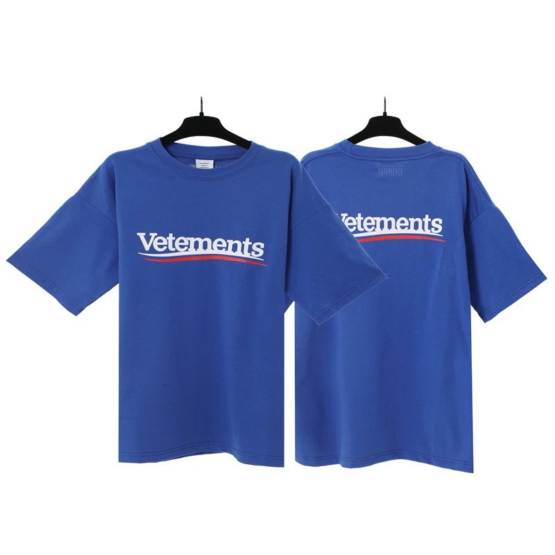 Vetements T-Shirts Washed graphic logo print — Blue Wave Letters 7036