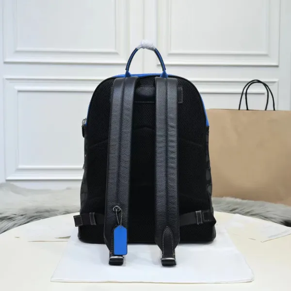 Coach x Peanuts Snoopy C5511 Signature Canvas Backpack in Charcoal Gray with Blue Accents - 6