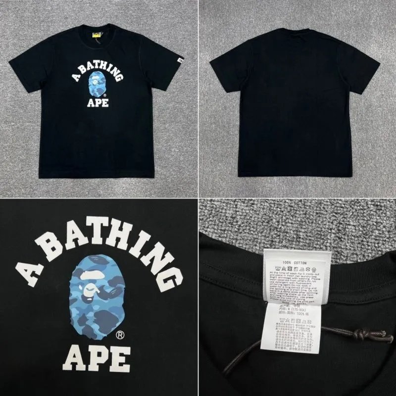 A Bathing Ape T-Shirts Head Graphic T-Shirt — BLACK 168 BLUE