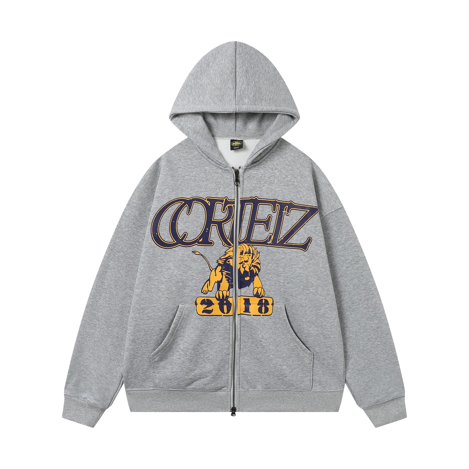 Corteiz Hoodies & Sweatshirts Zip-up hooded sweatshirt with embroidered chest emblem — 513 Gray top