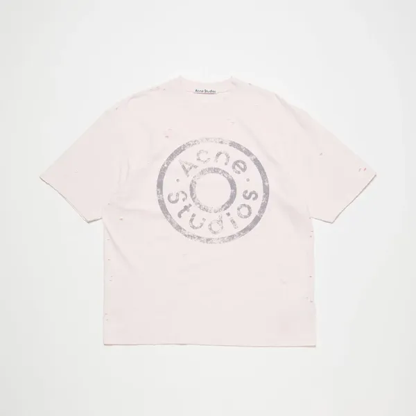 Acne Studios Distressed Logo Print T-Shirt Pink - 1