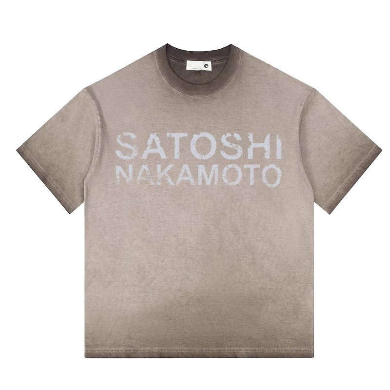 Satoshi Nakamoto T-Shirts Graphic studded T-Shirt — 9644 Wash coffee
