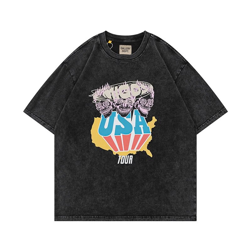 Gallery Dept. T-Shirts Graphic Print Short-Sleeve T-Shirt — Washed Black D129