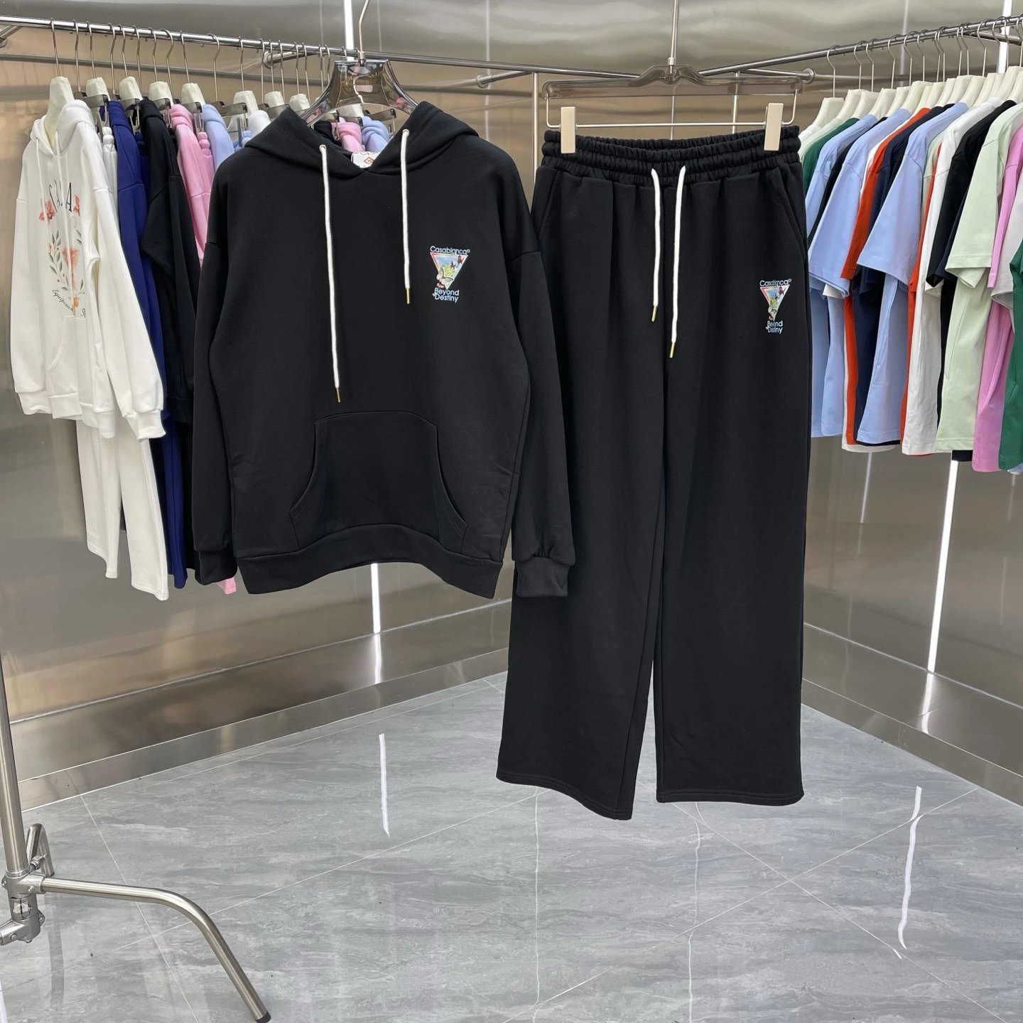 Casablanca Matching Sets Hooded sweatshirt and wide-leg sweatpants set with graphic print — Set -02 Black