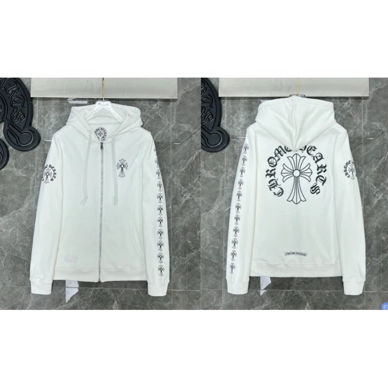 Chrome Hearts Hoodies & Sweatshirts Zip-Up with Cross Graphics — 8607 white