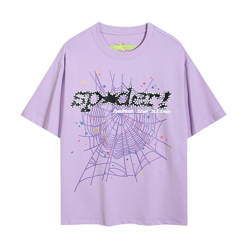 Sp5der T-Shirts Spiderweb Graphic Short-Sleeve T-Shirt — 6011#purple